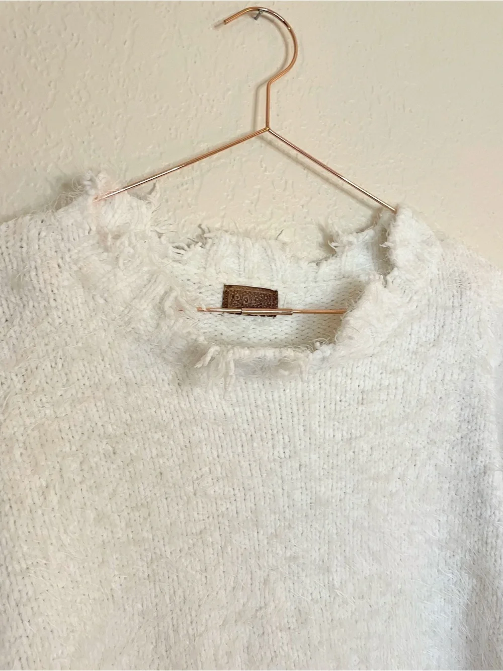 POL Ivory Distressed Fuzzy Knit Oversized Sweater M